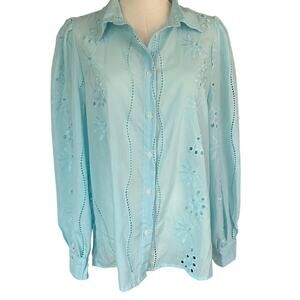 Anewsta Eyelet Womens Blouse Button Down Office Career Preppy Size Medium US 6